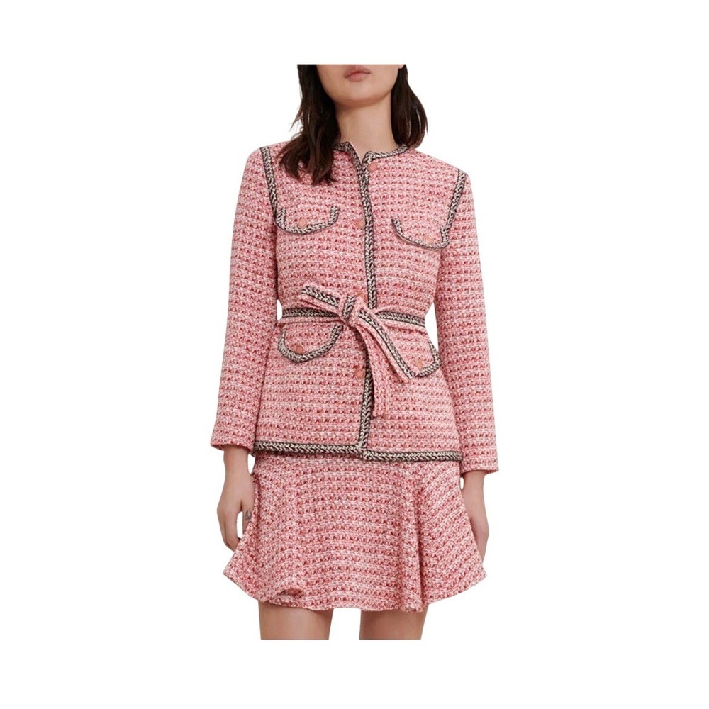 Maje Women's Venetia Two-Tone Tweed Jacket Pink Sz 40 Preppy Old Money